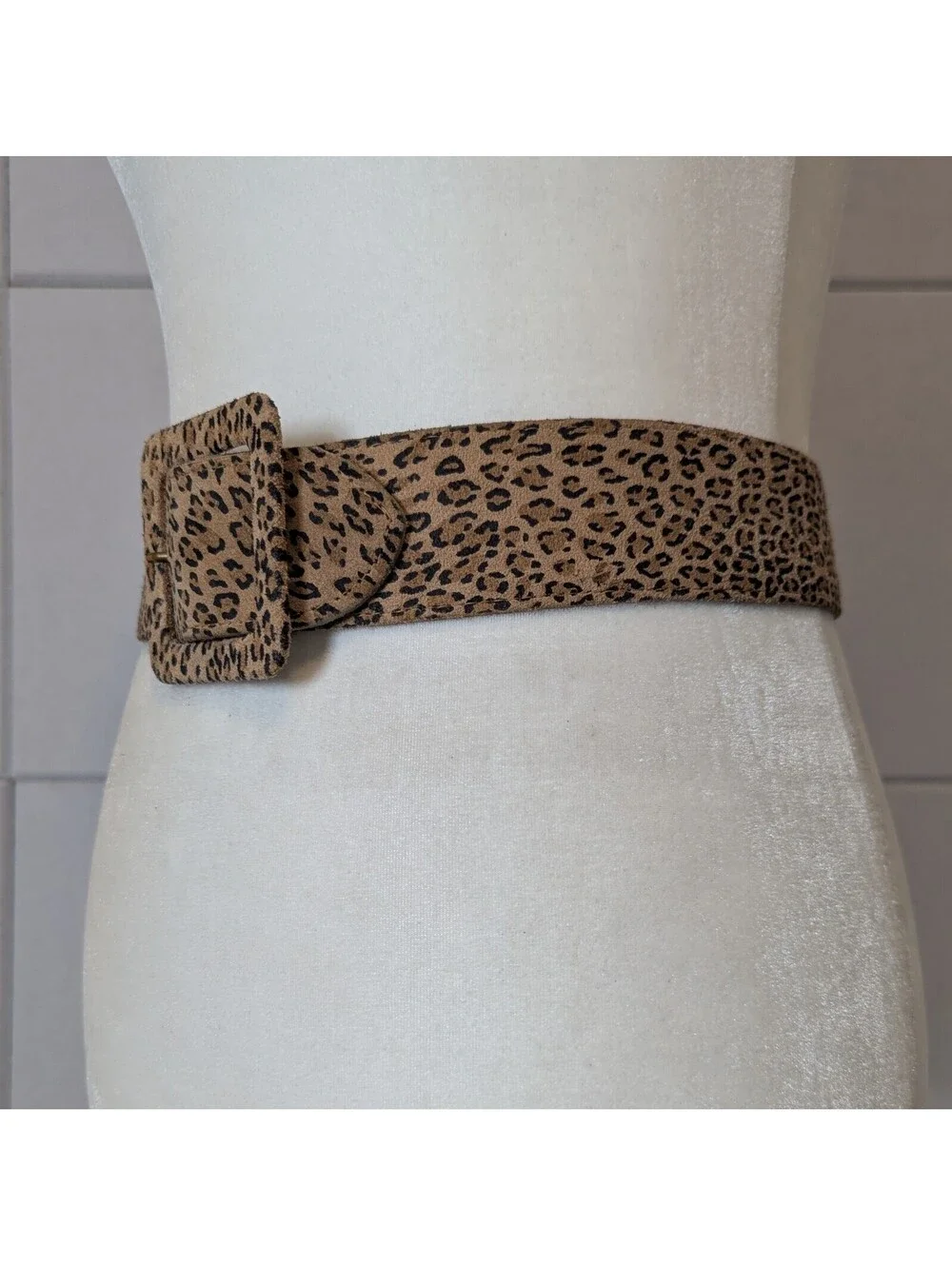 Vintage leopard print genuine suede wide belt
